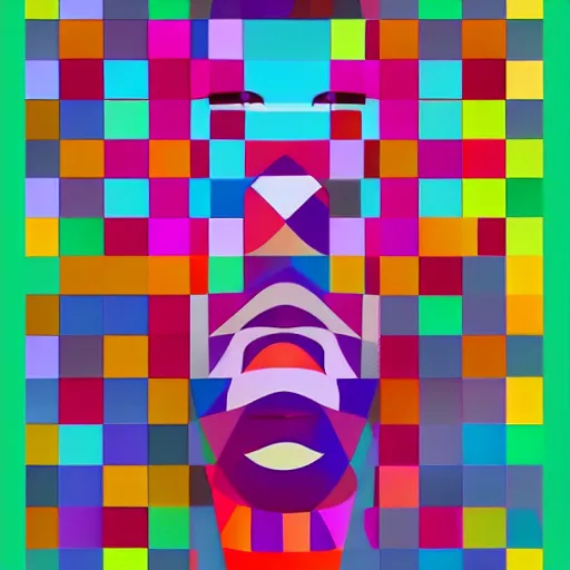Prompt: a deformed geometric woman face in fibonacci and color field pallette