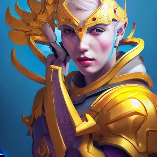 Image similar to dmt deity illuminated being of seven directions, portrait painting of armored quinn as overwatch character, medium shot, asymmetrical, profile picture, organic painting, sunny day, matte painting, bold shapes, hard edges, street art, trending on artstation, by huang guangjian and gil elvgren and sachin teng