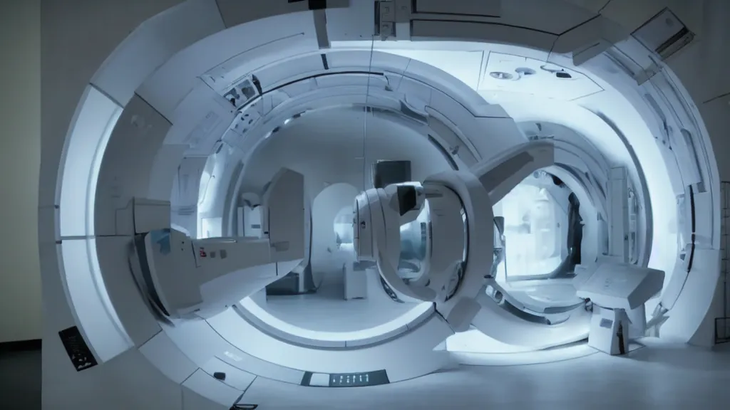 Image similar to an mri image open mri machine portal in the living room, film still from the movie directed by denis villeneuve with art direction by salvador dali, wide lens