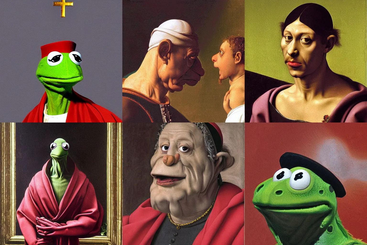 Image similar to A extremely highly detailed majestic hi-res beautiful, highly detailed head and shoulders painting of kermit the frog as a catholic pope by Michelangelo Merisi da Caravaggio,