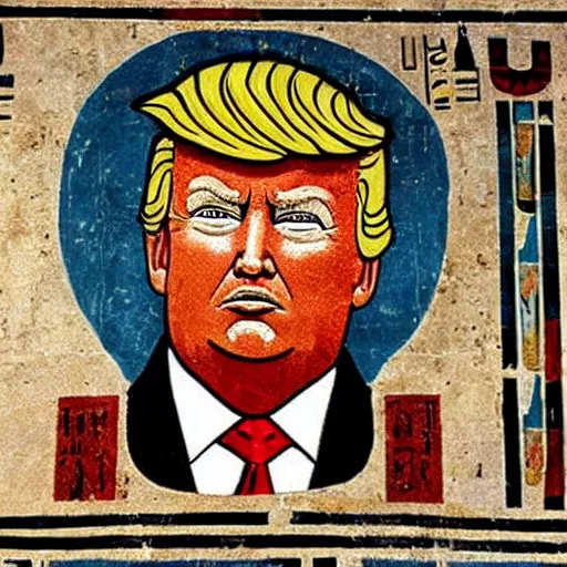 Image similar to A wall painting of Donald Trump found in an ancient egyptian tomb