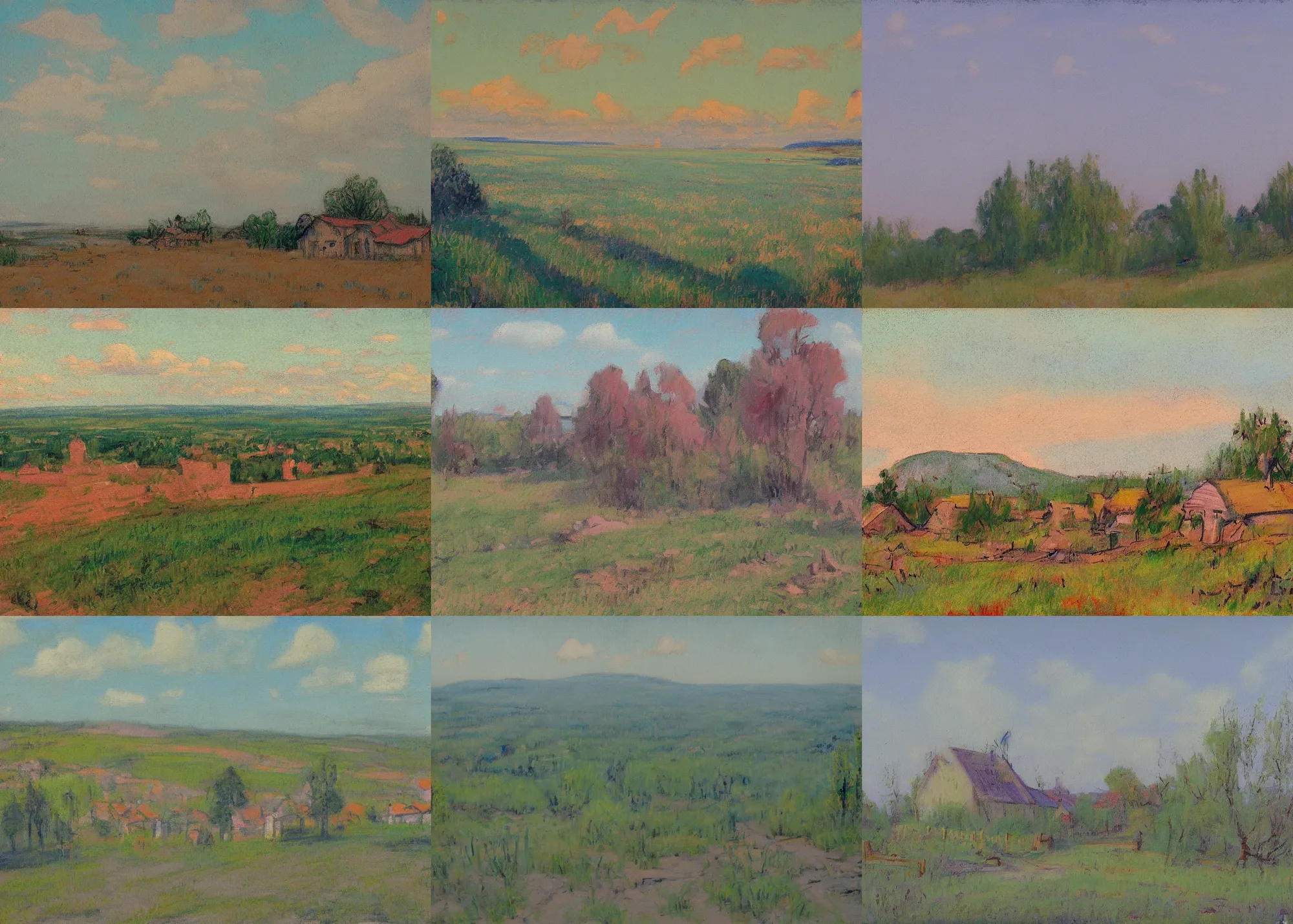 Prompt: pastel colors, ultra view angle view, 'Nad vechnim pokoem' painting in the style of isaac levitan and georgy nissky, T Allen Lawson and Ian Fisher, sidney richard percy