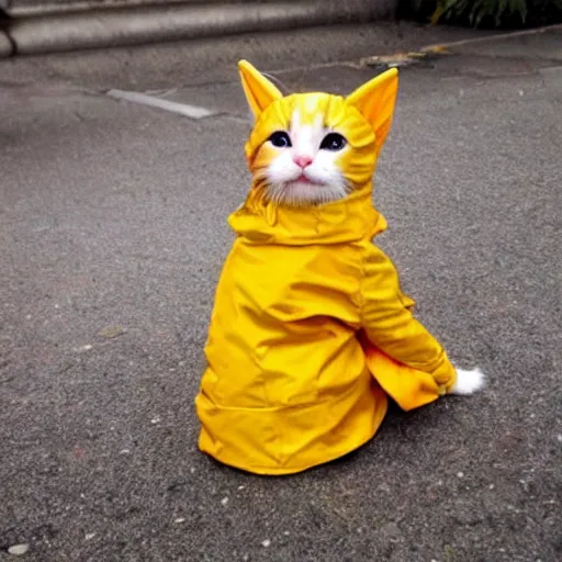 Image similar to a cute kitten wearing a raincoat