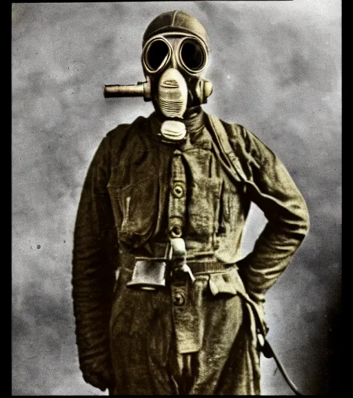 person wearing gas mask, ww1 technicolor film photo, | Stable Diffusion ...