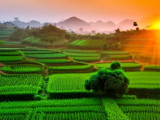 Image similar to vietnamese countryside at sunrise