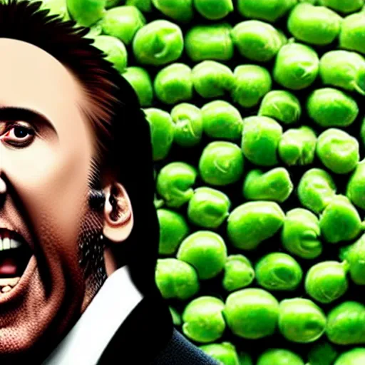 Prompt: nicolas cage screaming covered in peas