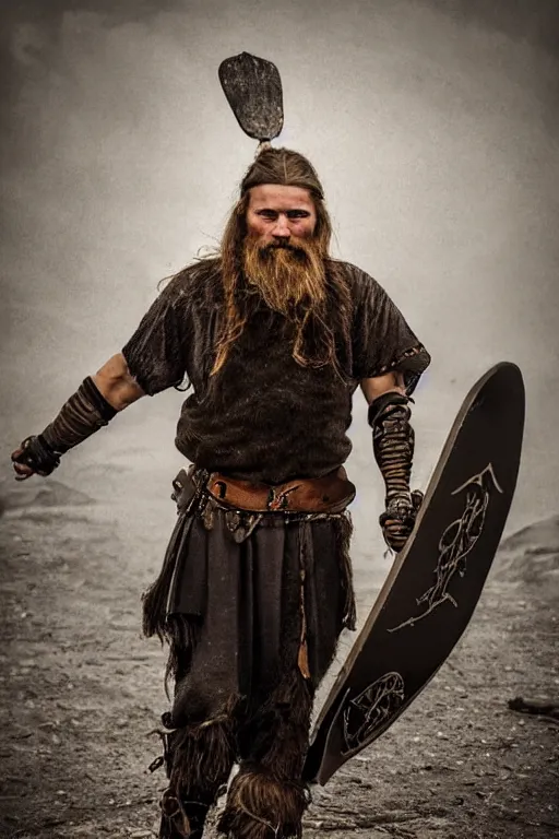 old vintage full body photo of ancient viking warrior