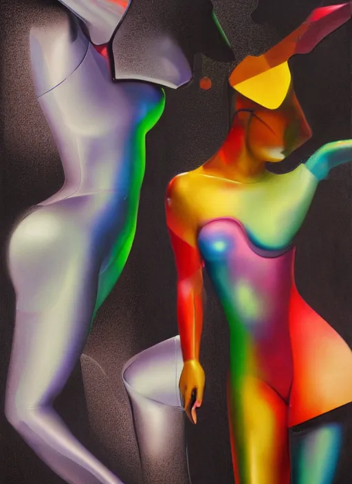 Image similar to futuristic lasers tracing, colorsmoke, leather fullbodysuit, pyramid hoodvisor, raindrops, wet, oiled, beautiful cyborg girl, by steven meisel, kaws, rolf armstrong, mondrian, kandinsky, perfect geometry abstract acrylic, octane hyperrealism photorealistic airbrush collage painting, dark monochrome, fluorescent colors, minimalist rule of thirds, eighties eros