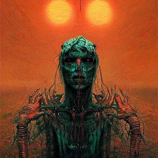 Image similar to running demons, by beksinski and tristan eaton, dark neon trimmed beautiful dystopian digital art