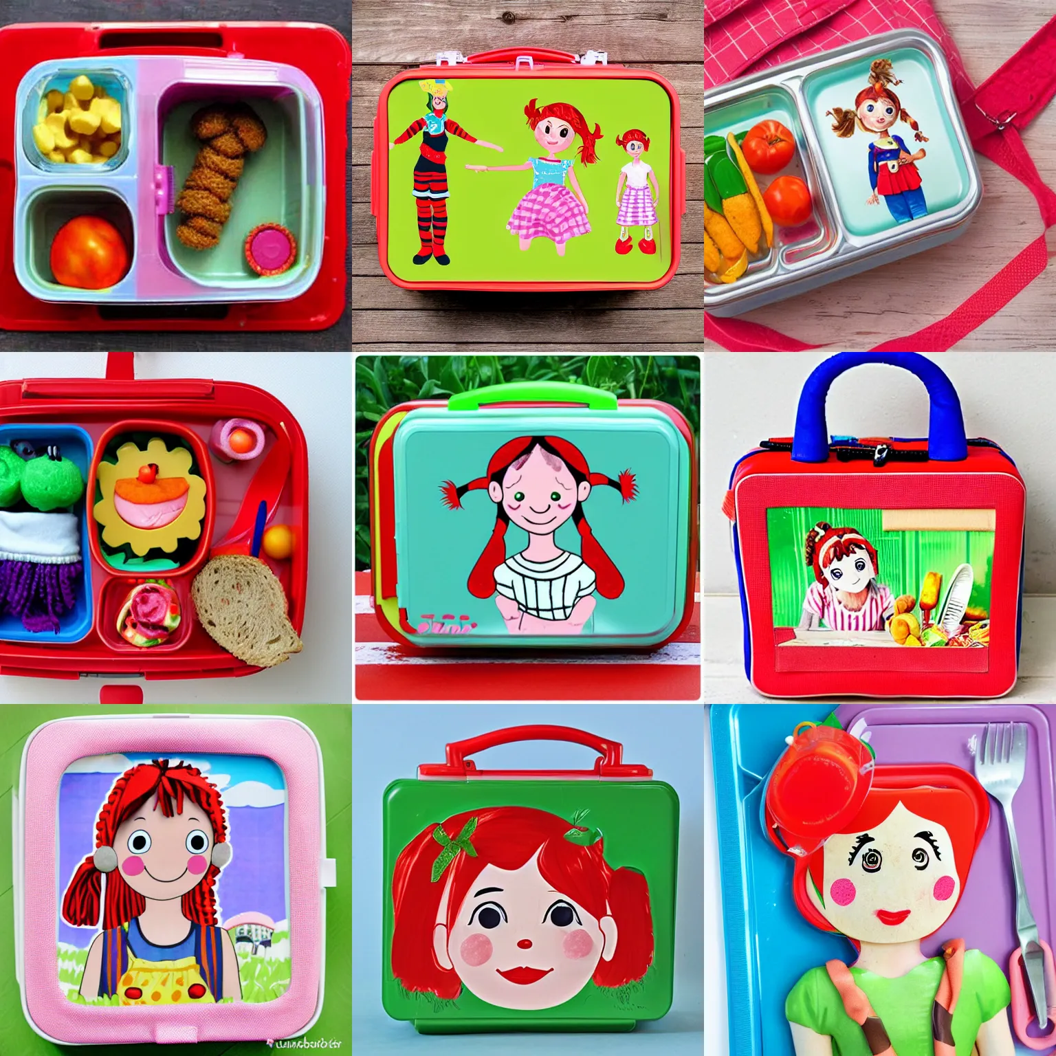 Prompt: a pippi longstocking lunch box