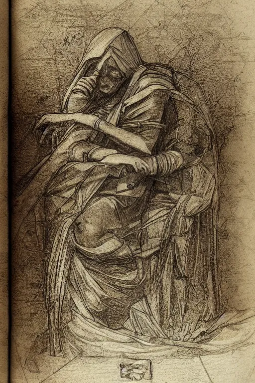 Image similar to lost grimoire by ibn firnas realistic, da vinci drawing