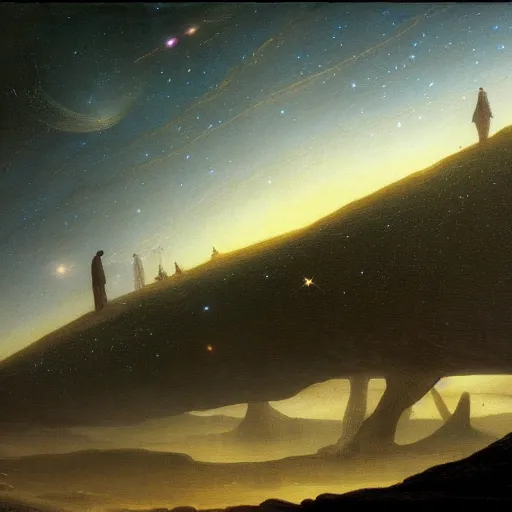 Image similar to a dream of a distant galaxy, by caspar david friedrich, matte painting trending on artstation hq