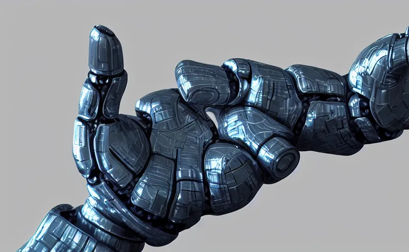 Prompt: highly detailed futuristic robotic hand, 8 k render, natural light, sharp, unreal engine