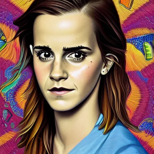 Prompt: a portrait of s sad Emma Watson with tears in her eyes, trying to fit into a shoebox in the middle of the road, highly detailed, digital painting, HDRI, by Casey Weldon, vivid colors, high contrast, intricate