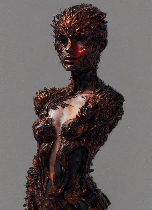 Prompt: sculpture made of fire, portrait, female, future, torch, flame, harper's bazaar, vogue, fashion magazine, intricate, concept art, close up, ornate, luxury, elite, elegant, trending on artstation, by ruan jia, by Kenneth Willardt, by ross tran, by WLOP, by Andrei Riabovitchev,