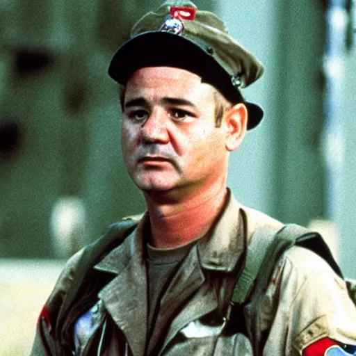 Prompt: film still of Bill Murray in Full Metal Jacket