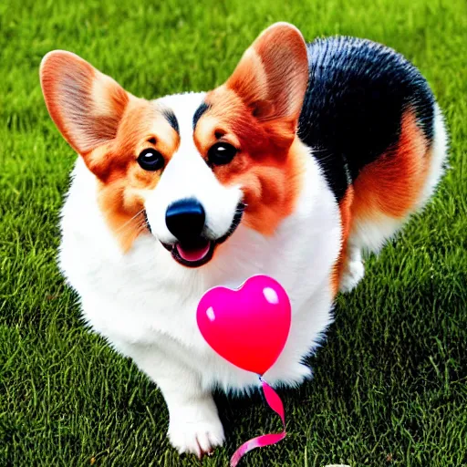 Image similar to a corgi with a heart shaped balloon, high quality, sharp focus, photo by annie leibovitz