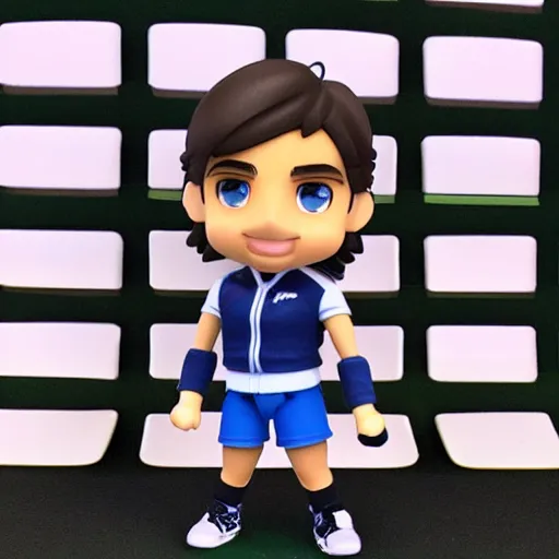 Prompt: rafael nadal! as nendoroid, background is tennis court, kodak film