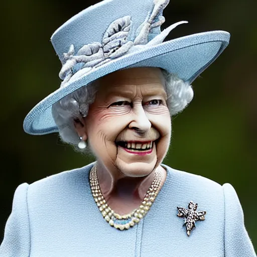 Image similar to the queen of england as reptile, big reptilian eyes, reptiloid