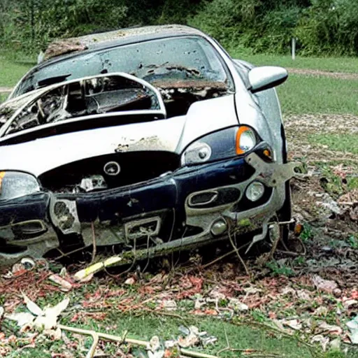 Image similar to a photo of a 1 9 9 8 jaguar s - type crashed.