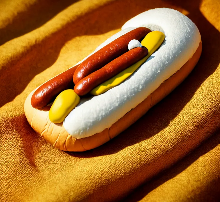 Prompt: snoopy laying in a hot dog bun, intricate, elegant, beige mist, picnic blanket, product shot, macro, highly detailed, dramatic lighting, perfect symmetrical face, sharp focus, octane render, trending on artstation, artstationhd, artstationhq, unreal engine, 4 k, 8 k