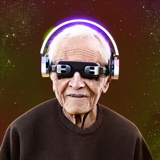 Prompt: an elderly wise man in the cosmos wearing vr headsets, digital art, detailed