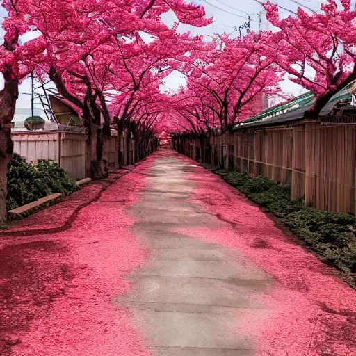 Image similar to hellish succubus walks under sakura trees