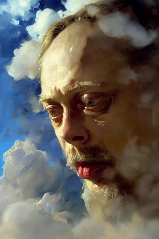 Image similar to beautiful detailed expressive impressionistic oil painting portrait of ancient roman god emperor steve buscemi ascending into the clouds wearing the civic crown, renaissance painting, art by anders zorn, wonderful masterpiece by greg rutkowski, expressive brush strokes, beautiful cinematic light, american romanticism by greg manchess, jessica rossier