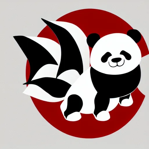 Image similar to vector art of panda with welsh dragon wings and tail, intercrossed, chimera, welsh flag, adobe illustrator