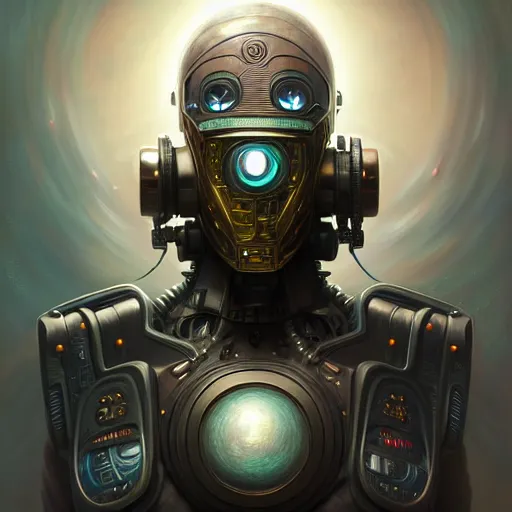 Image similar to front shot of a cyberpunk gazmask robot character, intricate, elegant, highly detailed, centered, digital painting, artstation, concept art, smooth, sharp focus, illustration, artgerm, Tomasz Alen Kopera, Peter Mohrbacher, donato giancola, Joseph Christian Leyendecker, WLOP, Boris Vallejo