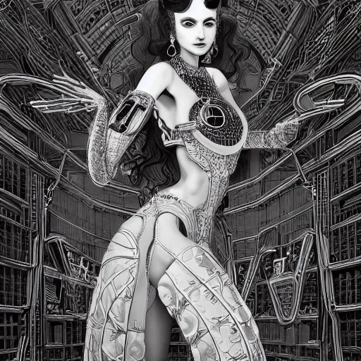 Image similar to the portrait of an absurdly graceful, sophisticated, fashionable ottomanpunk robotess idol, an ultrafine hyperdetailed illustration by kim jisu, intricate linework, neon wiring, electronics, porcelain skin, unreal engine 5 highly rendered, global illumination, radiant light, detailed and intricate environment, by rutkowski, artgerm, marvel comics