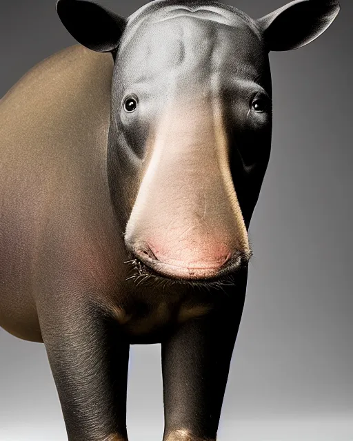 Image similar to a dramatic portrait of a tapir, harsh studio lighting, annie leibovitz photography