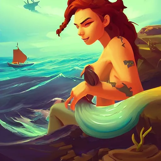 Image similar to painting mermaid treasure on sea of thieves game avatar hero smooth face median photoshop filter cutout vector, behance hd by jesper ejsing, by rhads, makoto shinkai and lois van baarle, ilya kuvshinov, rossdraws global illumination