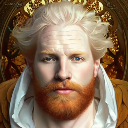 Image similar to beautiful natural middle aged male ginger god wearing a white perizoma, intricate, elegant, highly detailed, digital painting, artstation, concept art, smooth, sharp focus, illustration, art by artgerm and greg rutkowski and alphonse mucha and loish and WLOP