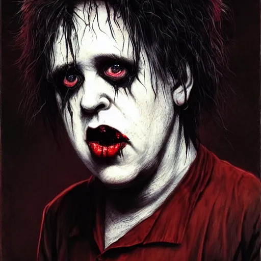 Prompt: early picture of robert smith from the eighties as a cute zombie, 7 days to die zombie, fine art, award winning, intricate, elegant, sharp focus, cinematic lighting, digital painting, 8 k concept art, art by z. w. gu, art by brom, art by michael hussar, 8 k