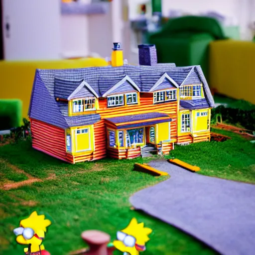 Prompt: diorama of The Simpsons' house, tilt-shift photography, highly detailed