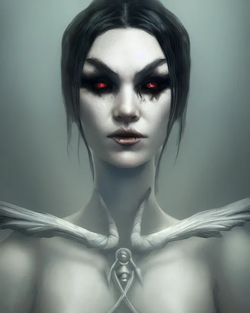 Image similar to headshot portrait of nightmare queen inspired by catholic occultism, detailed, textured, realistic, unreal engine, cgsociety, cinematic lighting, concept art