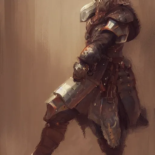 Prompt: a rustic man wearing medieval armor, bearded, by krenz cushart