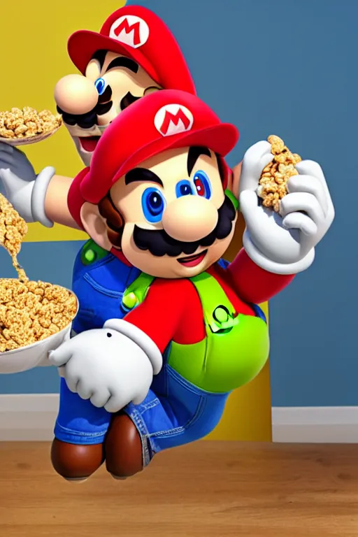 Image similar to mario holding a cereal bowl