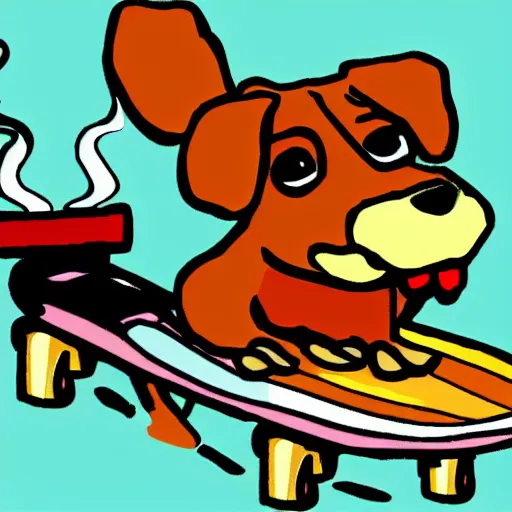 Prompt: an mspaint drawing of a dog riding a skateboard while smoking a cigar