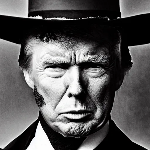 Image similar to an 1 8 0 0 s photo of donald trump playing the role of clint eastwood, squinting at high noon, in the style of a clint eastwood movie, the good, the bad and the ugly, distinguished, clint eastwood, vibe, glory days, mount rushmore, stern, resolve, formal, justice, american flag, independence, patriotism, symmetry, centered, balance