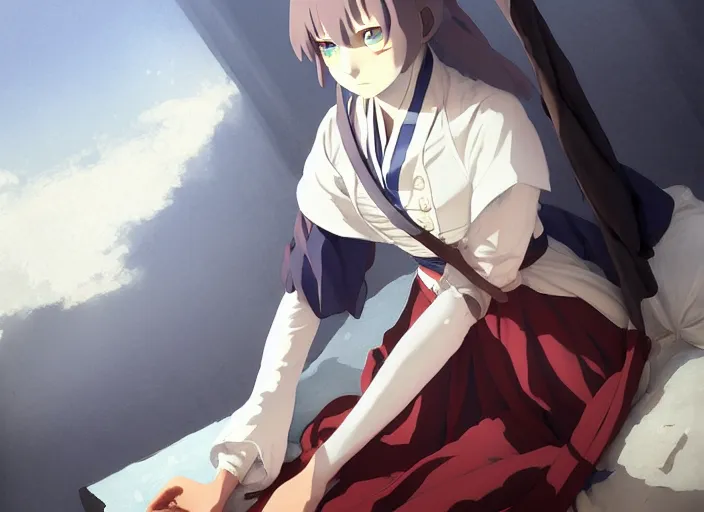 Image similar to florence nightingale, crimean war hospital, 1 8 5 4, delicate features finely detailed perfect art, gapmoe yandere grimdark, trending on pixiv fanbox, painted by greg rutkowski makoto shinkai takashi takeuchi studio ghibli