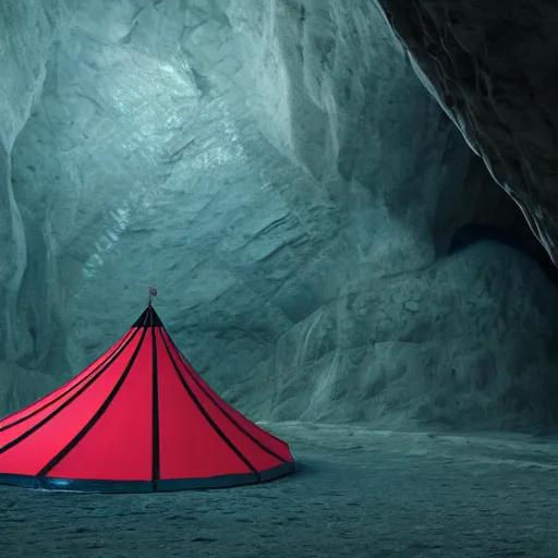 Prompt: circus tent in a cave:: hyper realistic, hyper detail, sharp, no blur, octane render, 8K