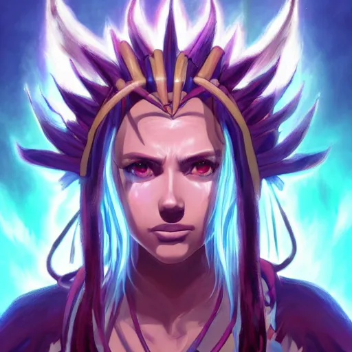 Image similar to anime portrait of Scarler Johansson as a shaman yedi using dark force to eliminate trump as an anime antagonist by Stanley Artgerm Lau, WLOP, Rossdraws, James Jean, Andrei Riabovitchev, Marc Simonetti, and Sakimichan, trending on artstation