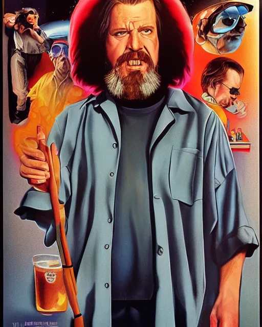 Image similar to walter in the big lebowski, airbrush, drew struzan illustration art, key art, movie poster