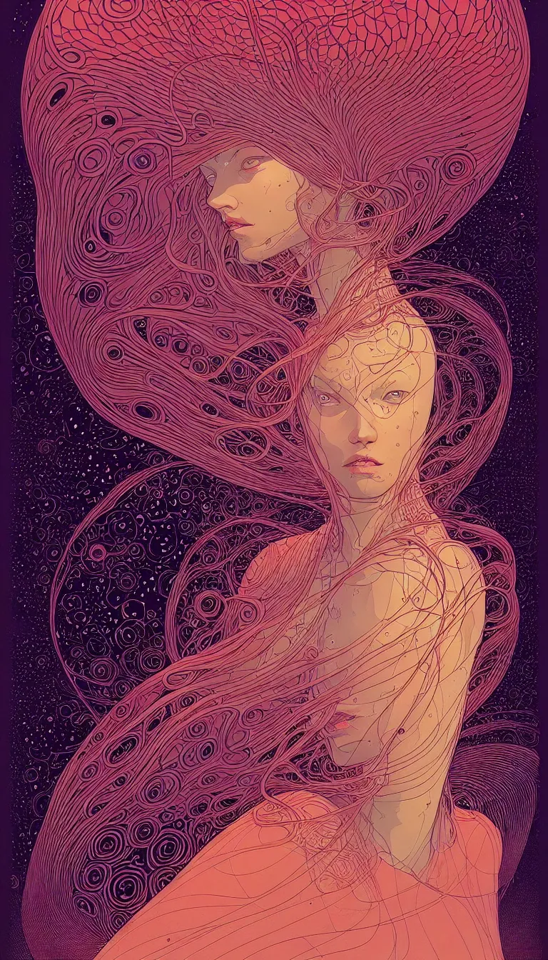 Image similar to beautiful woman by moebius, victo ngai, josan gonzalez, kilian eng