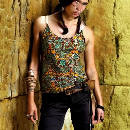 Image similar to give me only lara croft wearing batik!