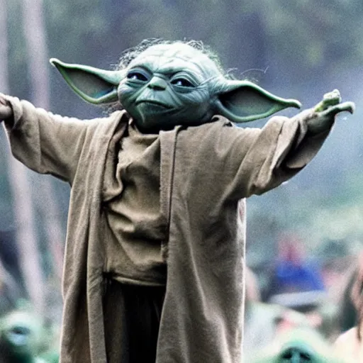 Image similar to yoda performing at woodstock