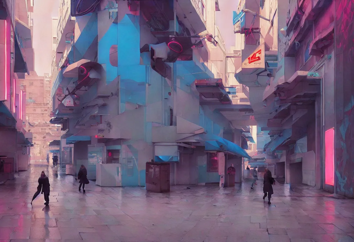 Image similar to sad and heartbreaking painting of the empty streets of tel aviv, vivid colors, neon, art by ( ( ( kuvshinov ilya ) ) ) and wayne barlowe and francis bacon and artgerm and wlop and william - adolphe bouguereau