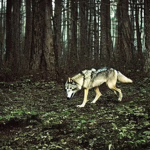 Prompt: wolf in the forest. photo from national geographic